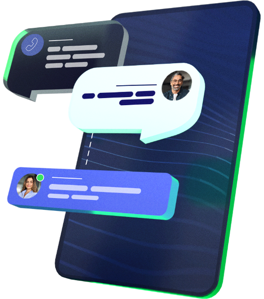 3D Illustration of a phone with voice and text message and a notification