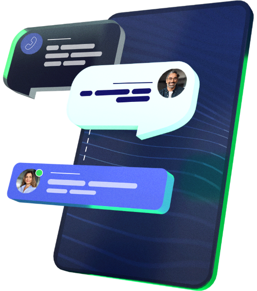 3D Illustration of a phone with voice and text message and a notification