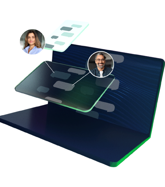 3D Illustration of a continuous conversation spanning multiple devices