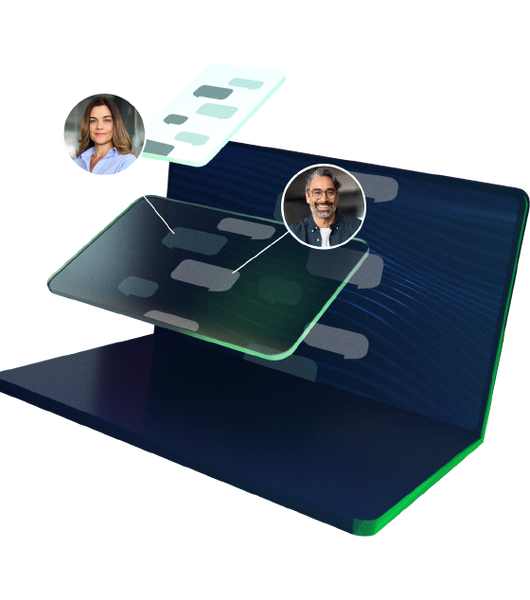 3D Illustration of a continuous conversation spanning multiple devices